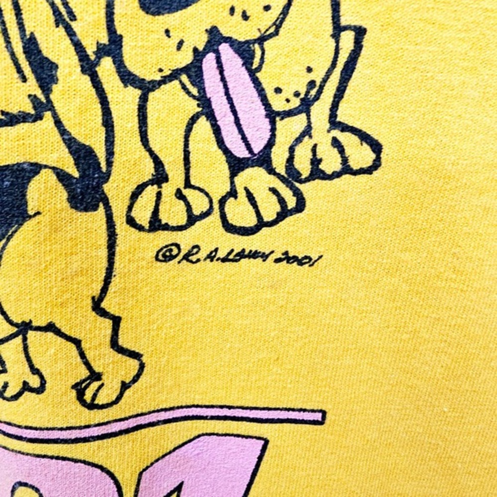 Vintage Heavy Cotton T Shirt Mens M Yellow TAIL WAGGIN WALK Tee‎ Dog Animal Y2K - Picture 3 of 10